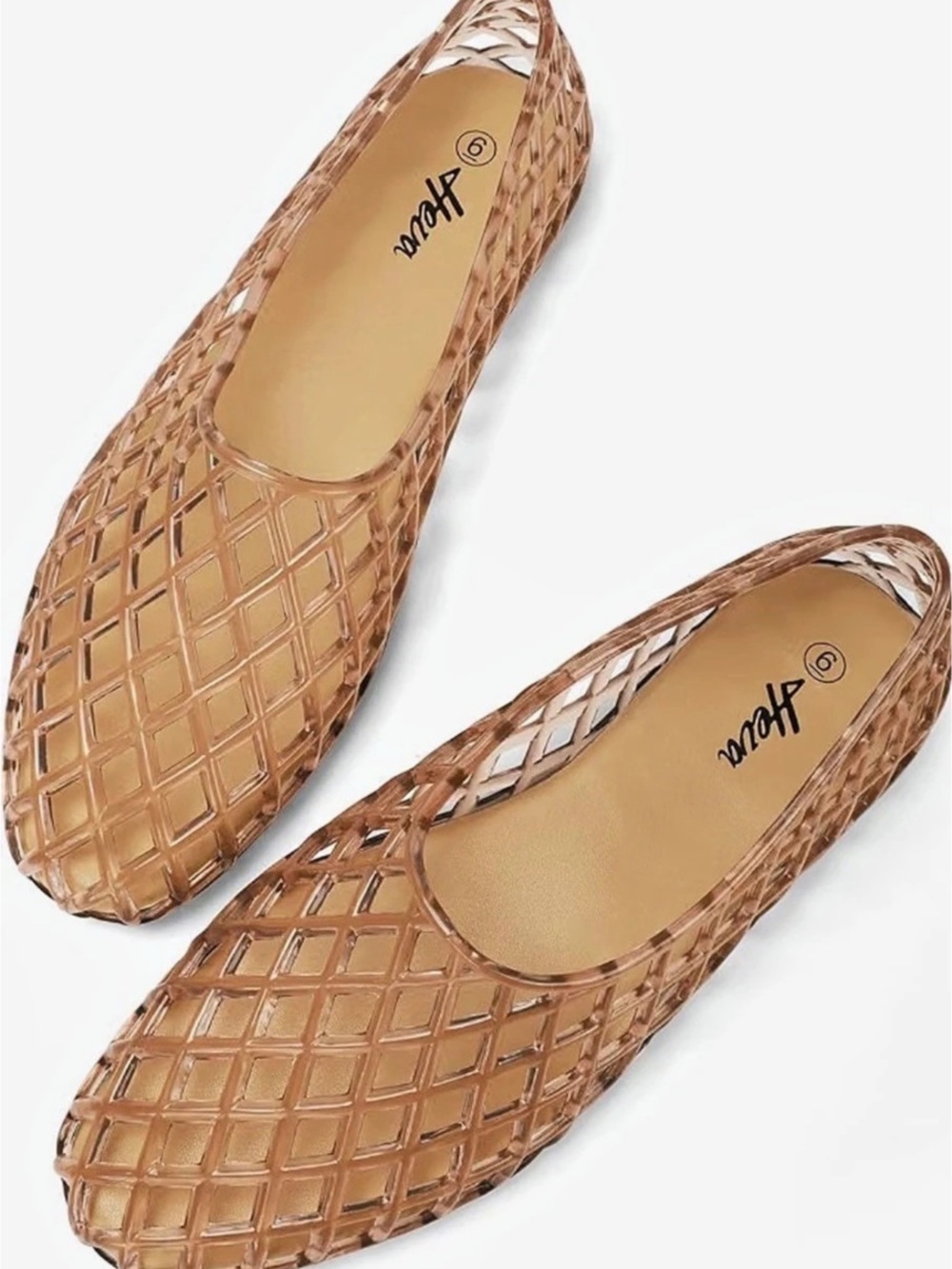 Heva Women's Jelly Mesh Flats Brown Woven Flats